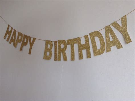 Gold Happy Birthday Banner Sparkly Gold Glitter Birthday