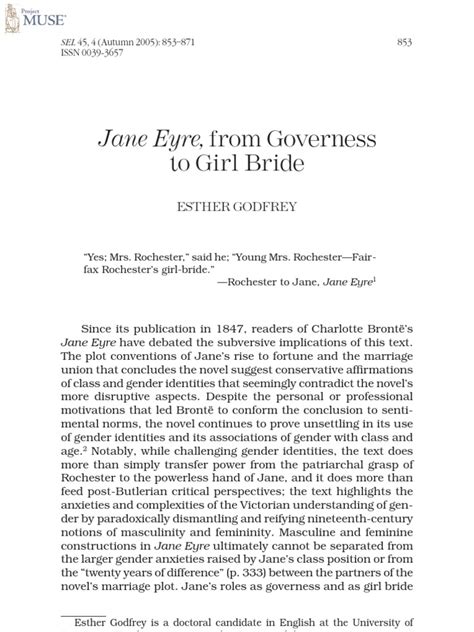 Jane Eyre From Governess To Girl Bride Pdf Gender Role Jane Eyre