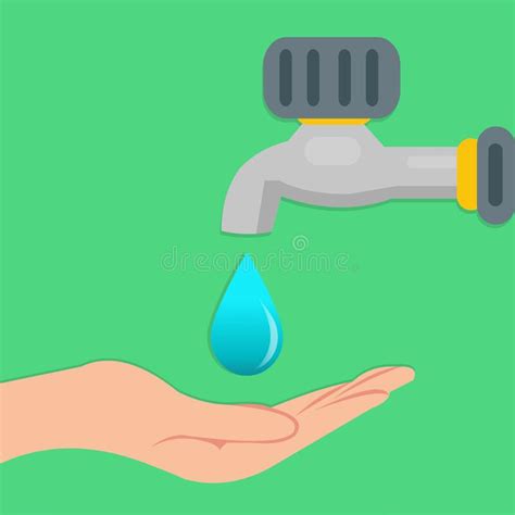 Water Tap With Drop Water And Hand For Save Water Concept Vector