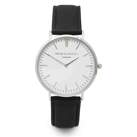 Gents Large White Face Watch Polished Silver Case And Leather Strap