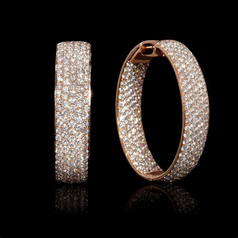 10 49ct Diamond 18k Rose Gold Hoop Earrings