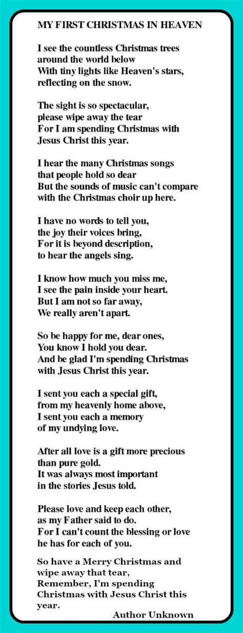 My First Christmas In Heaven Poem From Those We Miss So Much Who Are