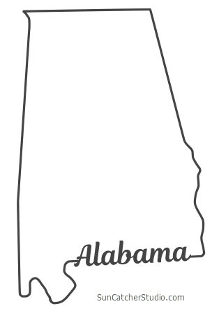 Alabama - Map Outline, Printable State, Shape, Stencil, Pattern | State outline, Map outline ...