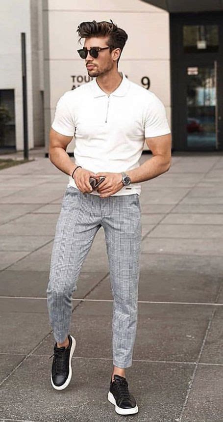 grey formal trouser plaid pants fashion wear with white polo shirt best tartan pants outfit