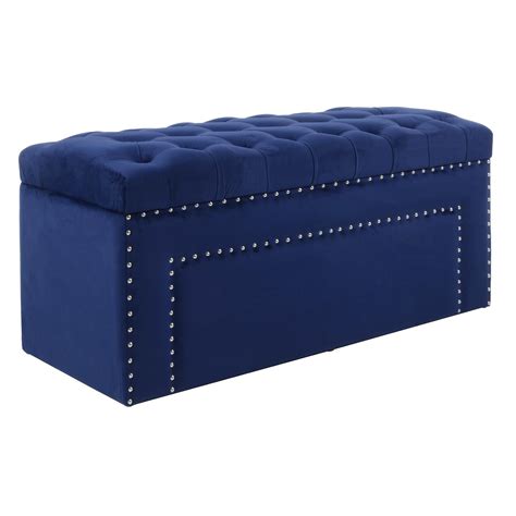 Storage Ottoman Large Blanket Box Padded Velvet Seat Bench Silver Studs