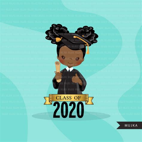 Graduation Clipart 2020 Black Graduate Girls With Cape And Scroll