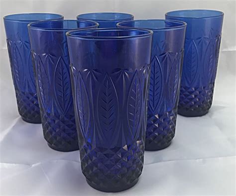 Avon Royal Sapphire Cobalt Blue Tumblers Drinking Glass France 14oz 6 Ebay Glass Blue