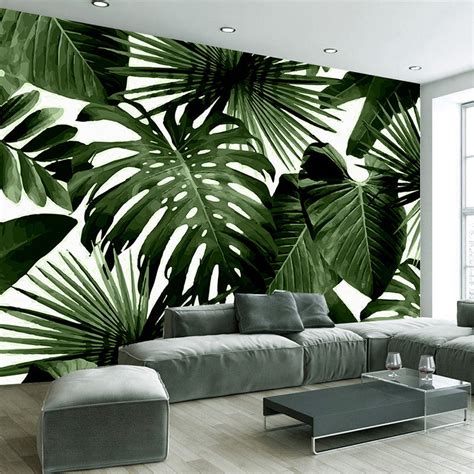 Tropical Rainforest Banana Leaves Custom Wallpaper Mural Bvm Home