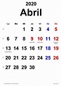 Calendario abril 2020 en Word, Excel y PDF - Calendarpedia