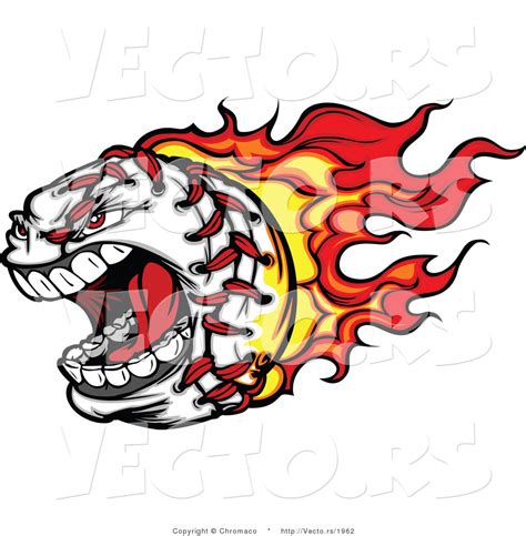 Vector Of A Screaming Fast Cartoon Baseball Mascot With Red Hot Flames