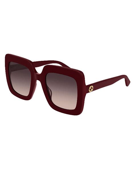 gucci oversized square acetate sunglasses in shiny solid burgundy modesens