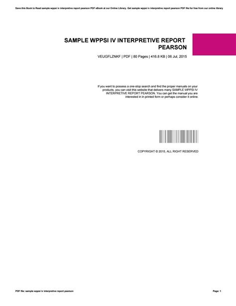 The Excellent Sample Wppsi Iv Interpretive Report Pearson Within Wppsi