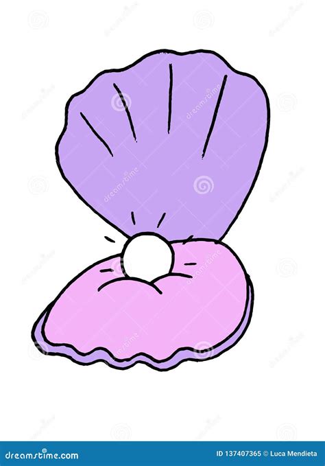 Simple Illustration Of An Open Oyster With A Pearl Inside Stock