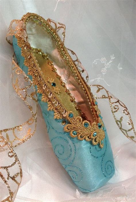 Sea Green And Gold Decorated Pointe Shoe By Designsenpointe With