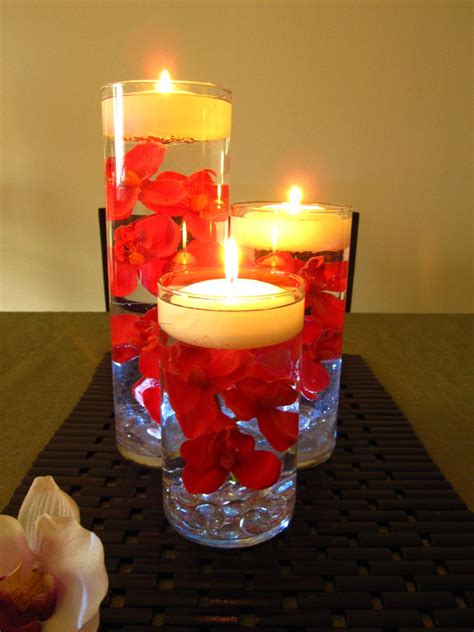Red Orchid Floating Candle Wedding Centerpiece By