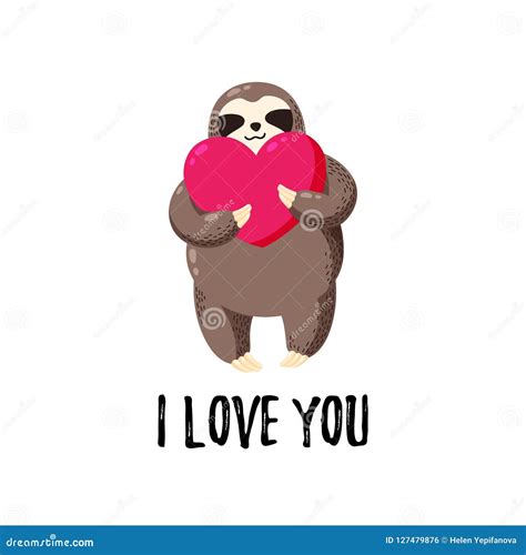 Vector Illustration Lovely Cartoon Sloth With A Heart In His Hands
