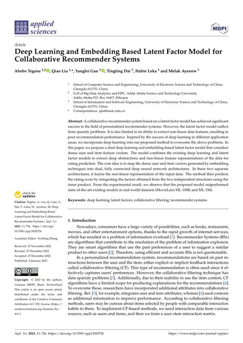 PDF Deep Learning And Embedding Based Latent Factor Model For Collaborative Recommender Systems