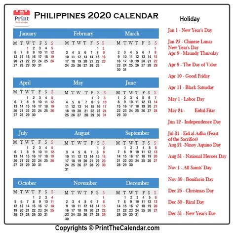 Philippines Holidays 2020 2020 Calendar With Philippines Holidays