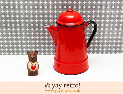Vintage 70s Red Enamel Coffee Pot Buy Yay Retro Handmade Crochet