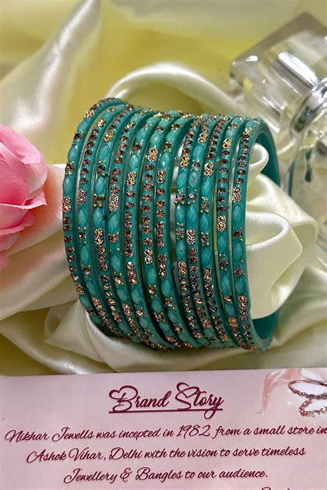 turquoise blush luxuria glass bangles set of 12 nikhar jewellery