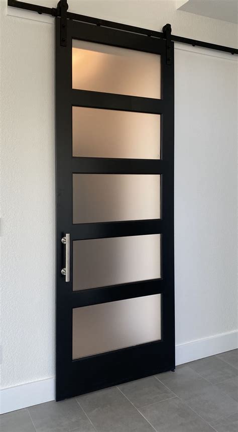 Tricorn Black Interior 8 Barn Door With Frosted Glass Glass Barn