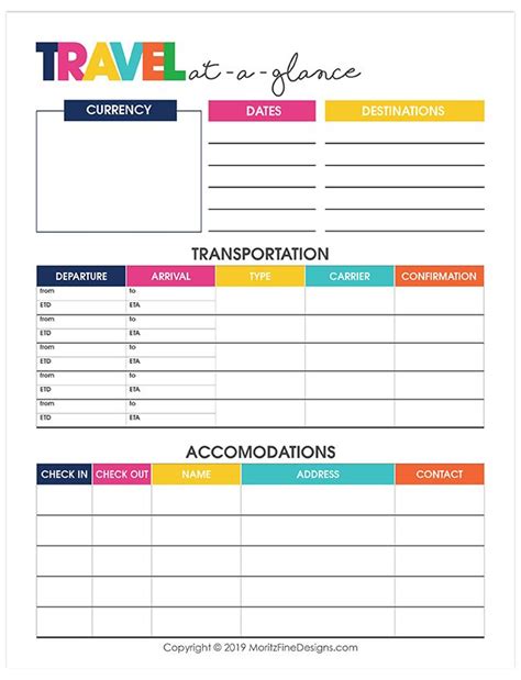 Printable Travel Itinerary Planner Free Printable Vacation Organizer