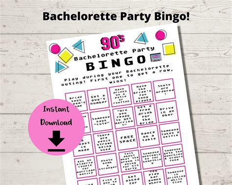 Bachelorette Bingo 90s Theme Bachelorette Party Bingo Game Etsy Artofit