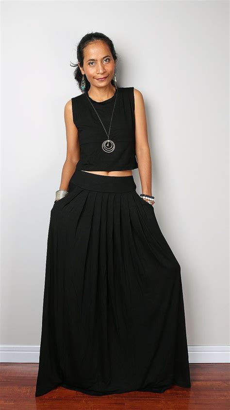 Handmade Long Black Skirt Black Maxi Skirt Long Pleated Etsy Black
