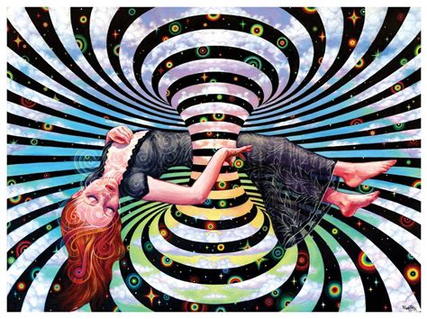 smoke and mirrors ~ beautiful woman floating in colorful sky~trippy art print poster canvas