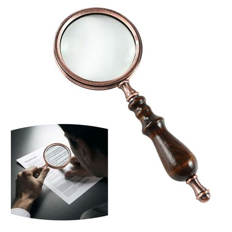 reactionnx 10x handheld magnifying glass with wooden handle antique copper magnifier for