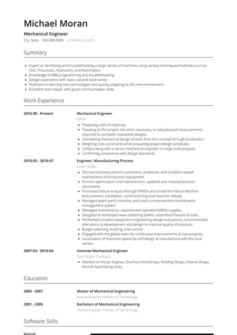 Engineers typically work as members of a team, so the ability to cooperate. Mechanical Engineer - Resume Samples and Templates | VisualCV