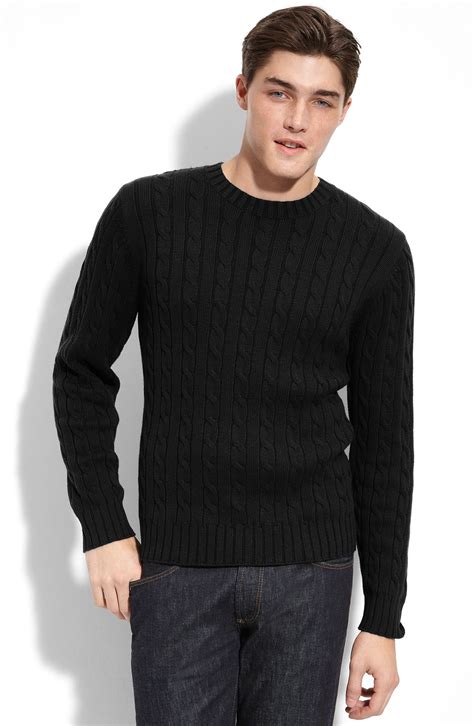 1901 Athletic Fit Cable Knit Cotton And Cashmere Sweater In Black For Men