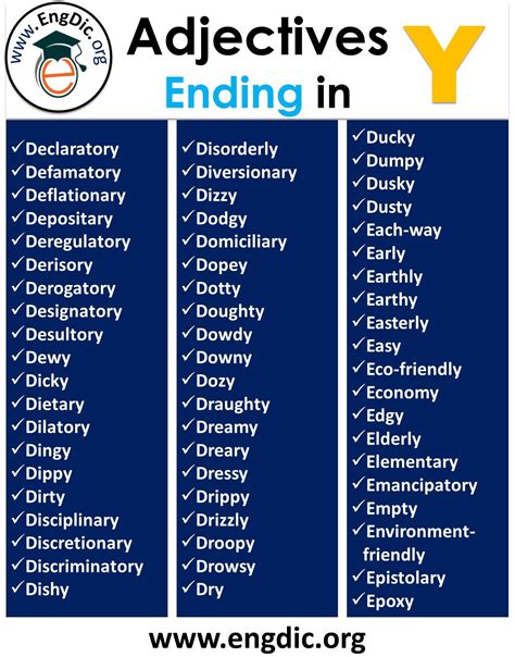 Adjectives Ending In Y 1000 List Of Adjectives That End With Y Engdic