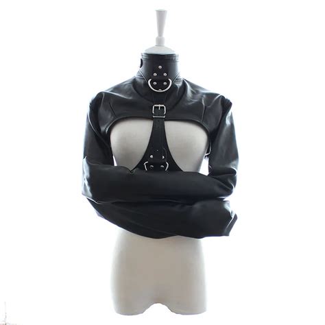 Woman PU Leather Fetish Bondage Restraint Arm Binder Gloves With Collar