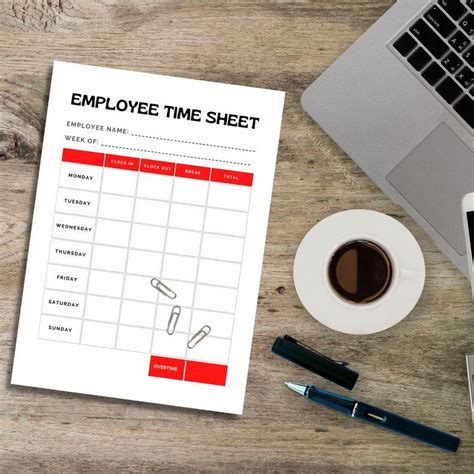 Employee Time Sheet Weekly Printable Templates Work Hours Logbook