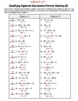 Grade 7 algebra questions and problems with detailed solutions are presented. Simplifying Algebraic Expressions Partner Matching ...