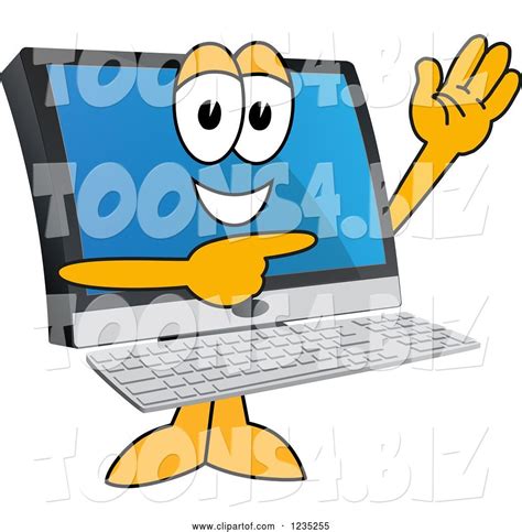 Vector Illustration Of A Cartoon Pc Computer Mascot Waving And Pointing