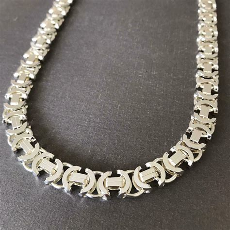 26 Inch 11mm Mens Flat Byzantine Chain Necklace 925 Sterling Silver 12