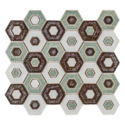 Hexagon Pattern Multi Color Crackled Glass Waterjet Mosaic Tile 2x2
