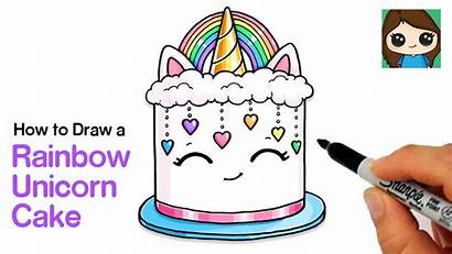 Unicorn Cake Draw Rainbow Drawing Easy Step