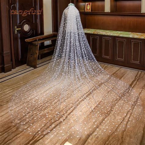 Cathedral Wedding Veil With Comb Star Arrangement Appliques Soft Lace