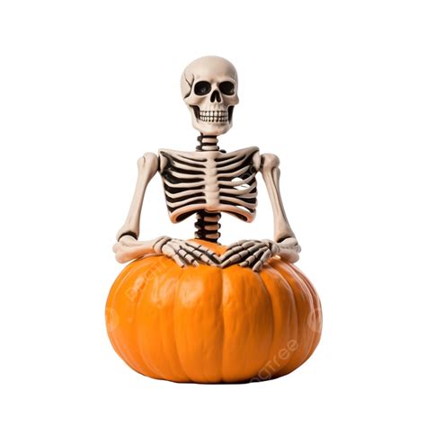 Skeleton Model Figure Sitting On Halloween Pumpkin Head Jack Toy