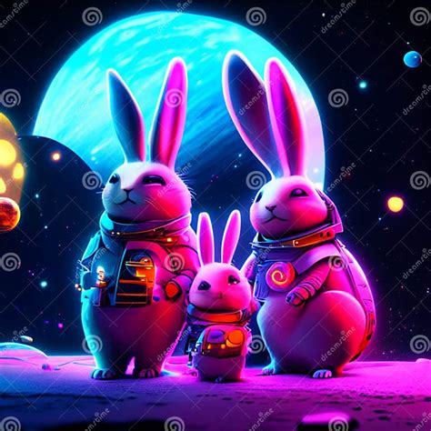 Rabbits In Space Cute Cartoon Characters In Space Stock Illustration
