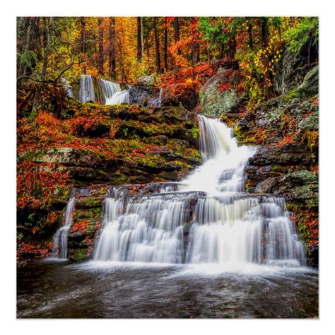 Autumn Waterfall Poster Autumn Waterfalls Waterfall Art