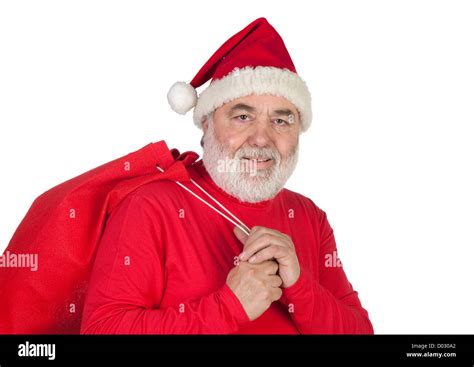 Funny Santa Claus With Red Sack Isolated On White Background Stock