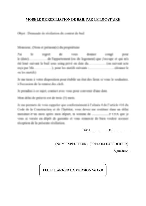 Lettre De RãSiliation Du Bail Locataire Financial Report