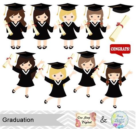 Graduation Girls Clipart Girls Graduate Digital Clip Art Graduation