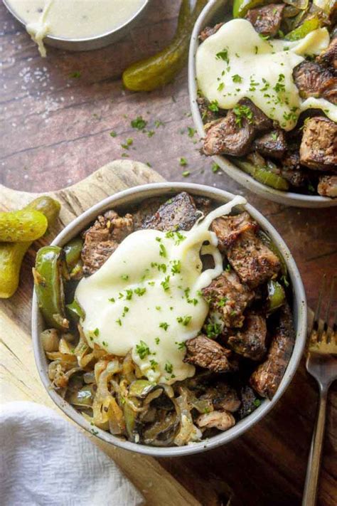 Sprinkle the salt, pepper, onion powder, and garlic powder over the steak. Philly Cheesesteak in a Bowl (Low Carb + Keto!) | Recipe ...
