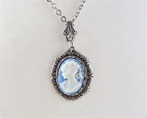 Blue Cameo Necklace Victorian Bridal Necklace Romantic For