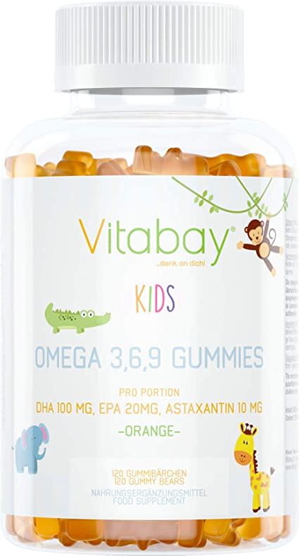 Vitabay Omega 3 6 9 Gummies 400 Mg • 120 Gummibärchen Für Kinder • Orange • Für Gehirn Augen